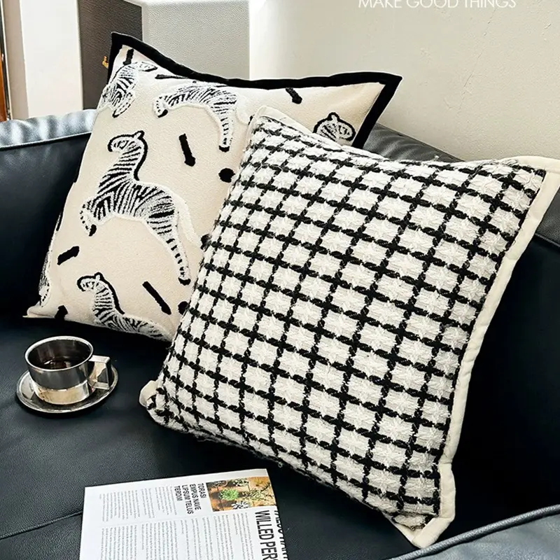 Zebra Print Sofa Cushion Pillow Set Black White - Image 9