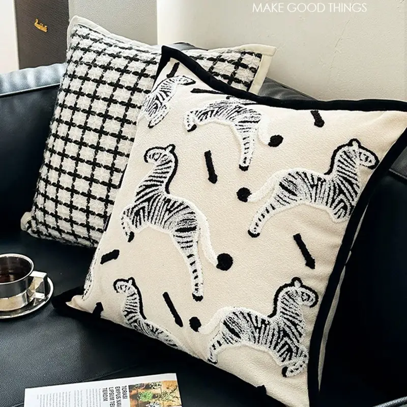 Zebra Print Sofa Cushion Pillow Set Black White - Image 10