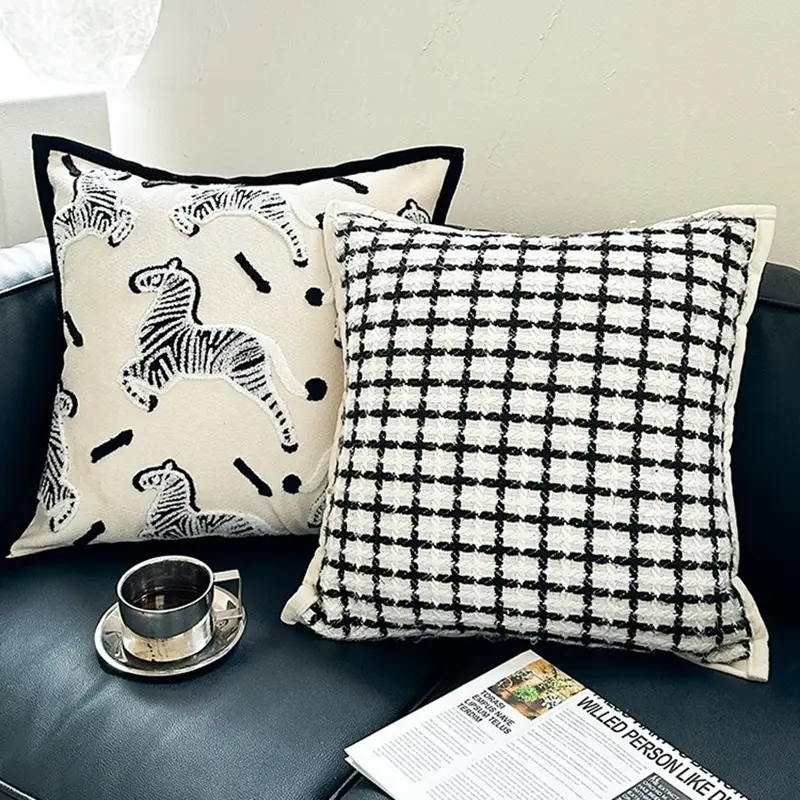 Zebra Print Sofa Cushion Pillow Set Black White - Image 11