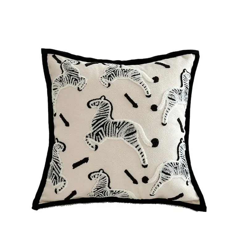 Zebra Print Sofa Cushion Pillow Set Black White - Image 12
