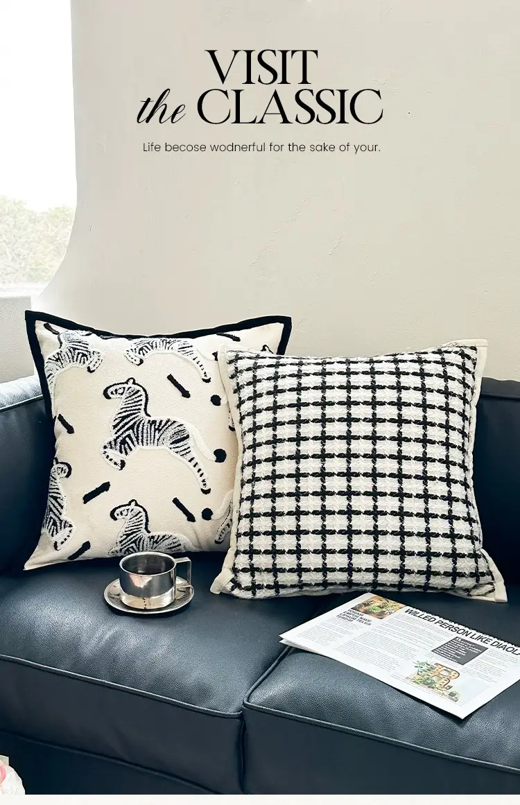Zebra Print Sofa Cushion Pillow Set Black White — feature 1