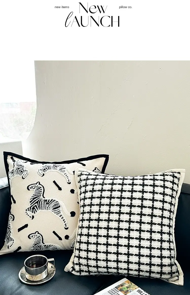 Zebra Print Sofa Cushion Pillow Set Black White — feature 11