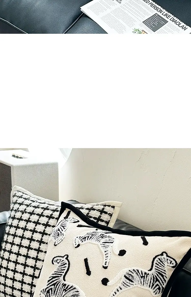 Zebra Print Sofa Cushion Pillow Set Black White — feature 12
