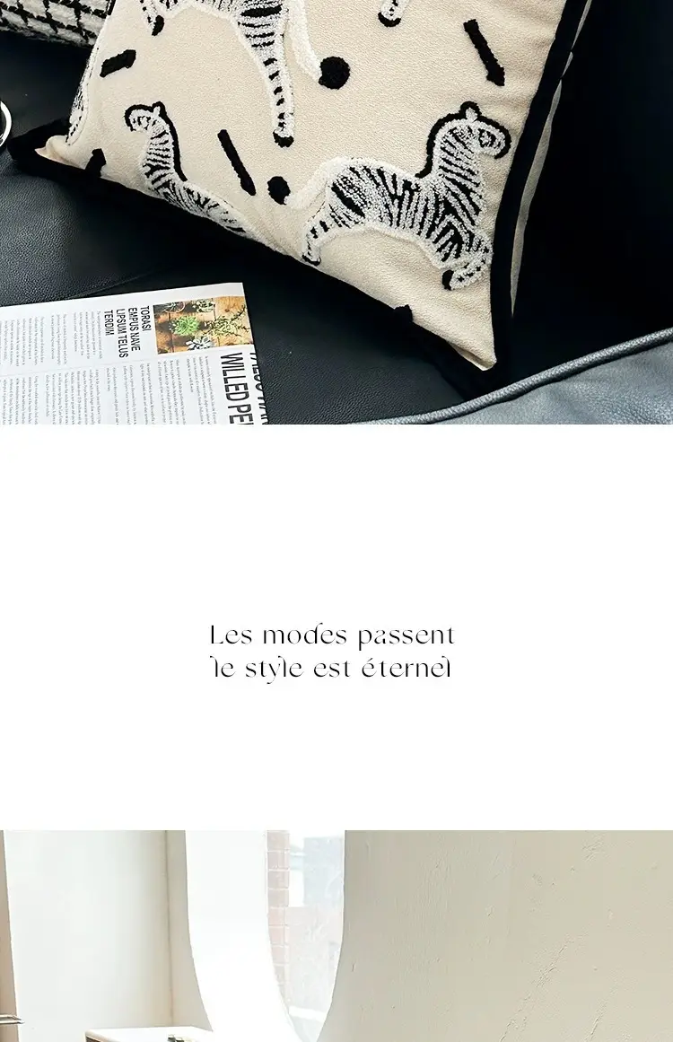 Zebra Print Sofa Cushion Pillow Set Black White — feature 13