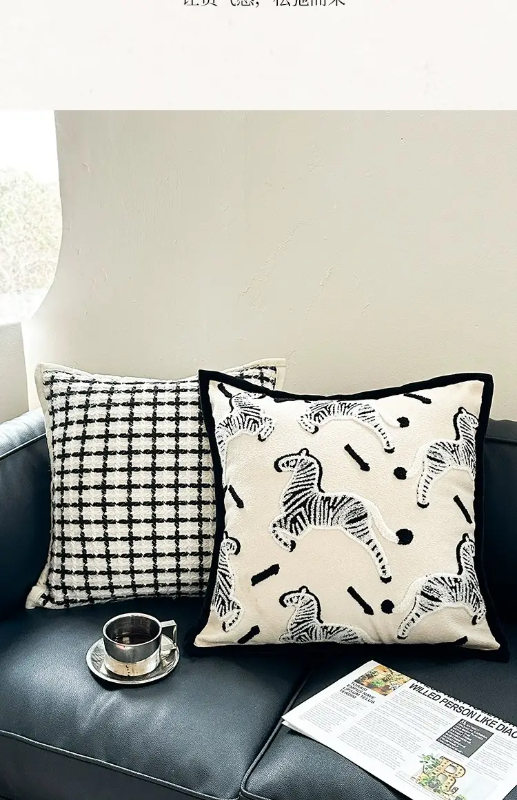 Zebra Print Sofa Cushion Pillow Set Black White — feature 3