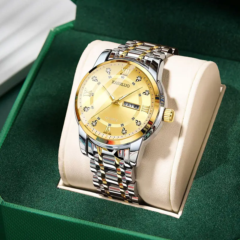 Men's Gold Plated Quartz Watch with Blue Dial - Image 5