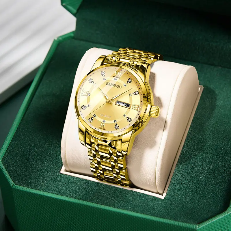 Men's Gold Plated Quartz Watch with Blue Dial - Image 14