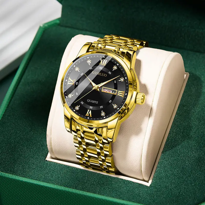 Men's Gold Plated Quartz Watch with Blue Dial - Image 12