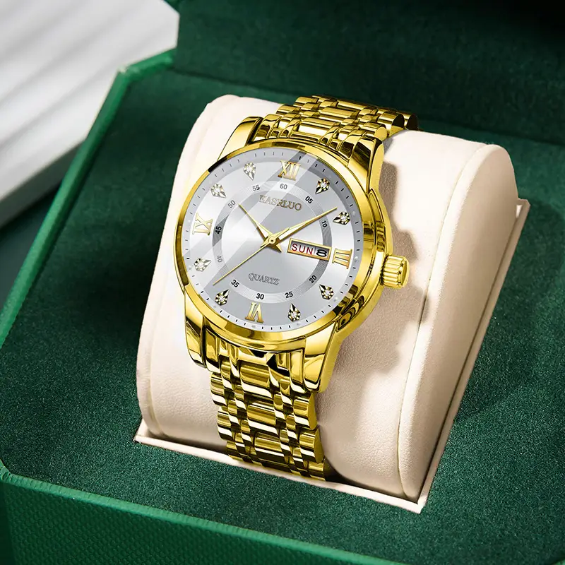 Men's Gold Plated Quartz Watch with Blue Dial - Image 13