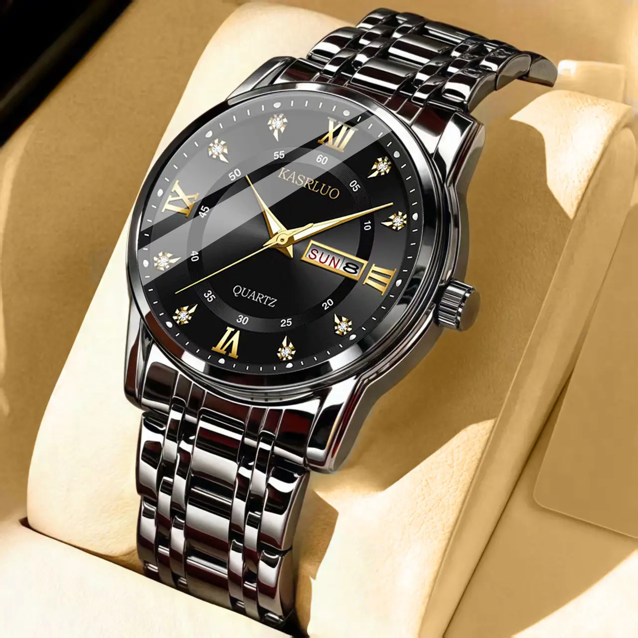 Men's Gold Plated Quartz Watch with Blue Dial - Image 15