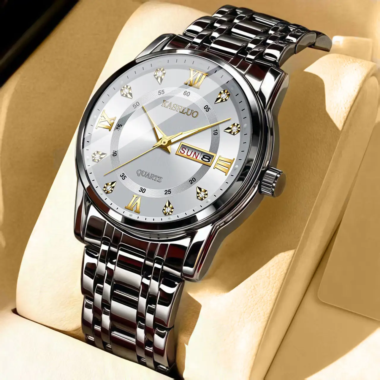 Men's Gold Plated Quartz Watch with Blue Dial - Image 16