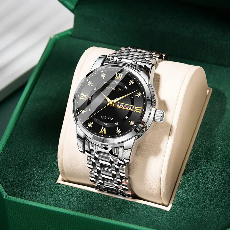Men's Gold Plated Quartz Watch with Blue Dial - Image 2