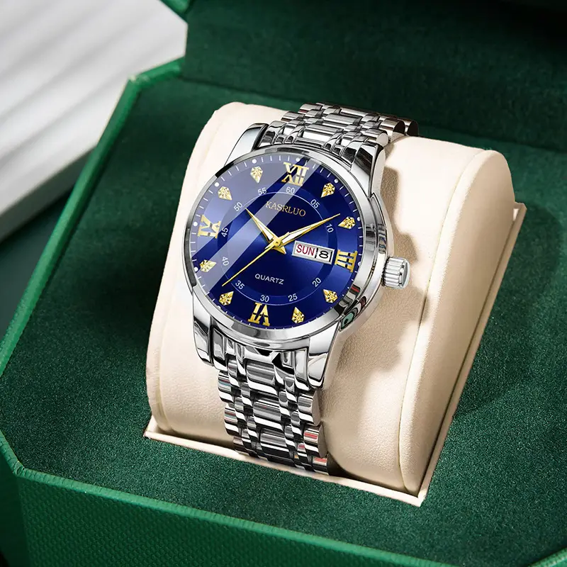 Men's Gold Plated Quartz Watch with Blue Dial - Image 3