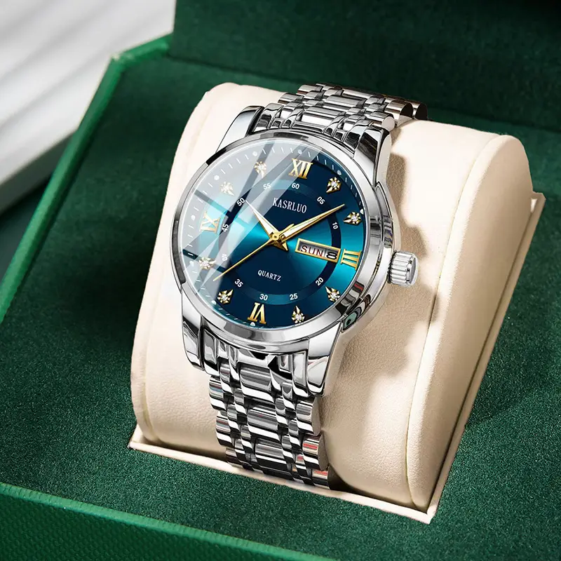 Men's Gold Plated Quartz Watch with Blue Dial - Image 4