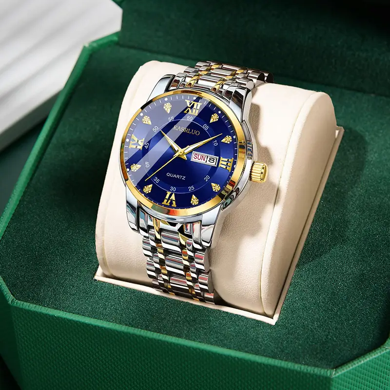 Men's Gold Plated Quartz Watch with Blue Dial - Image 6