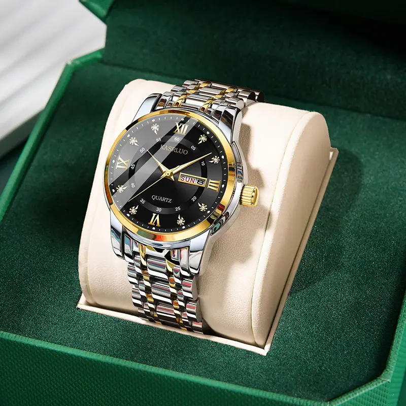 Men's Gold Plated Quartz Watch with Blue Dial - Image 8