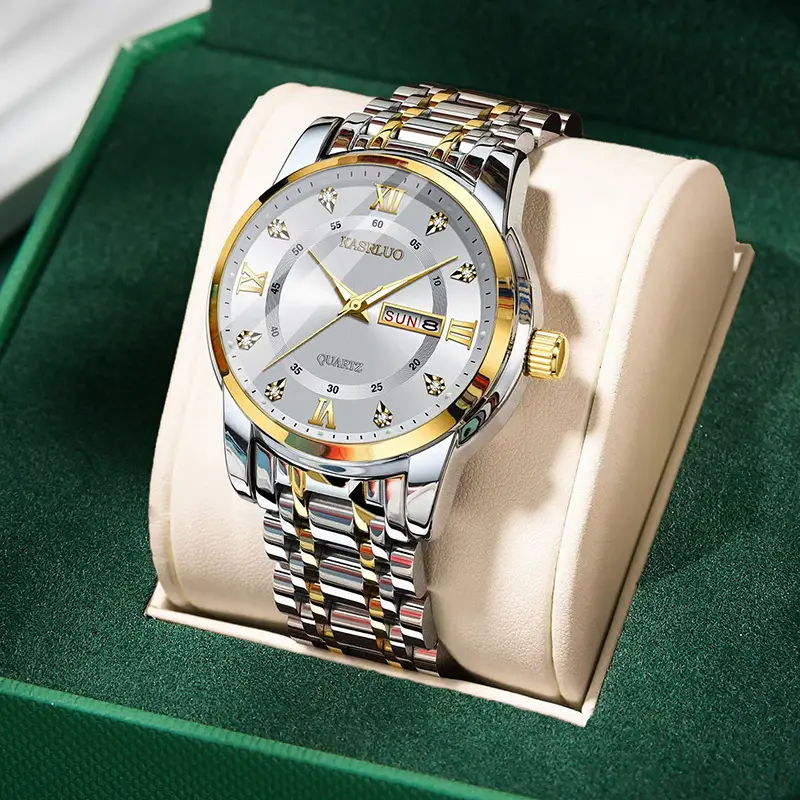 Men's Gold Plated Quartz Watch with Blue Dial - Image 9