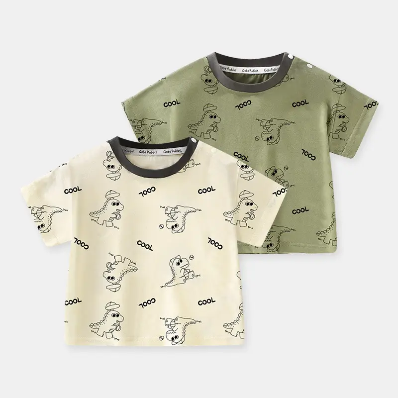 Baby Printed Short Sleeve T-Shirt Cream Summer - Image 3