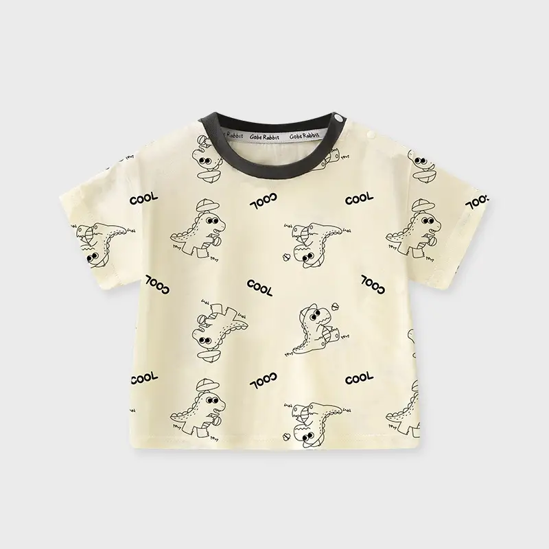 Baby Printed Short Sleeve T-Shirt Cream Summer - Image 2