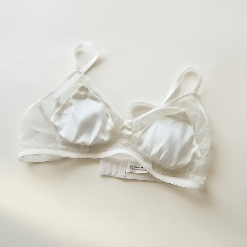 Summer New Style Mulberry Silk Non-steel Ring French Triangle Cup Bra Real Silk Thin Real Silk Underwear Women's Comfortable Bra - Image 2