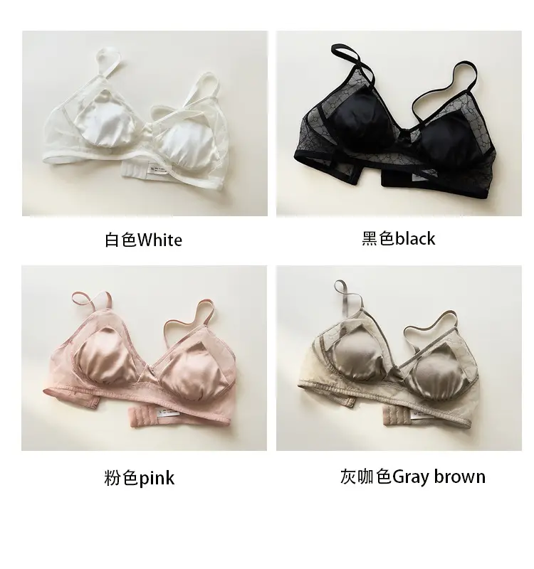 Summer New Style Mulberry Silk Non-steel Ring French Triangle Cup Bra Real Silk Thin Real Silk Underwear Women's Comfortable Bra — feature 2