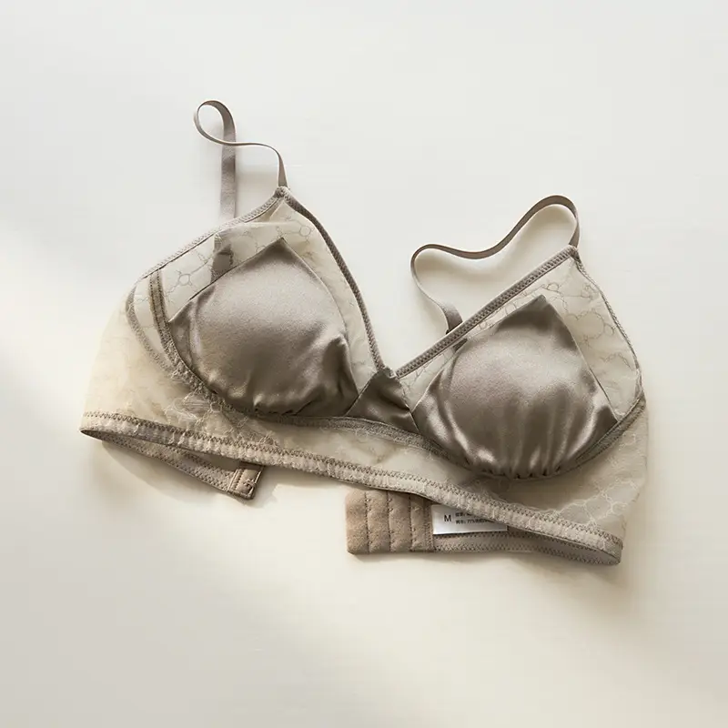 Summer New Style Mulberry Silk Non-steel Ring French Triangle Cup Bra Real Silk Thin Real Silk Underwear Women's Comfortable Bra - Image 3