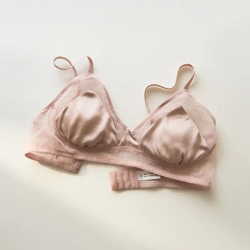 Summer New Style Mulberry Silk Non-steel Ring French Triangle Cup Bra Real Silk Thin Real Silk Underwear Women's Comfortable Bra - Image 4
