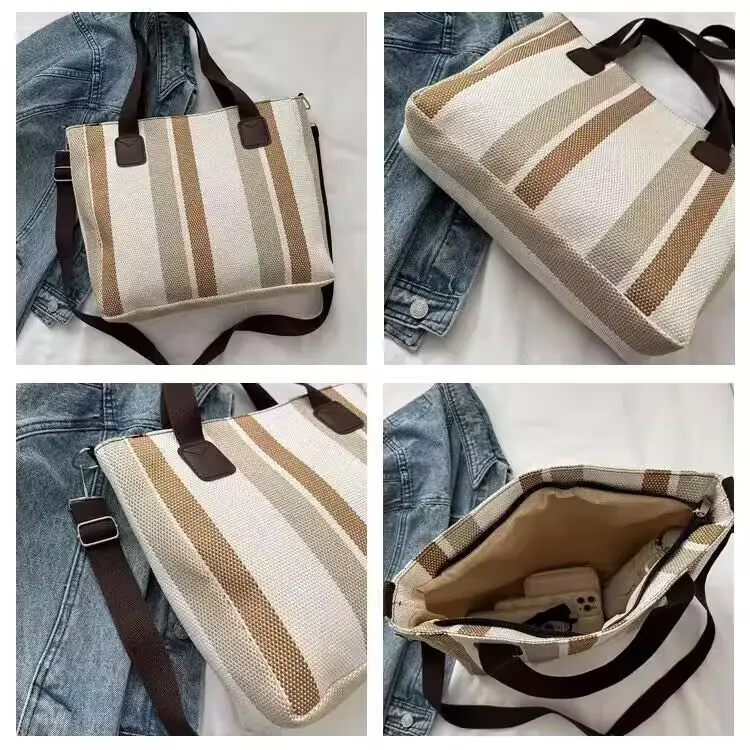 Striped Striped Tote Bag for Women Large Capacity Urban Travel - Image 6