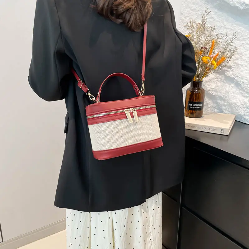 Korean Style Linen Patchwork Bucket Bag 2025 - Image 8