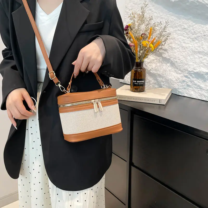 Korean Style Linen Patchwork Bucket Bag 2025 - Image 9