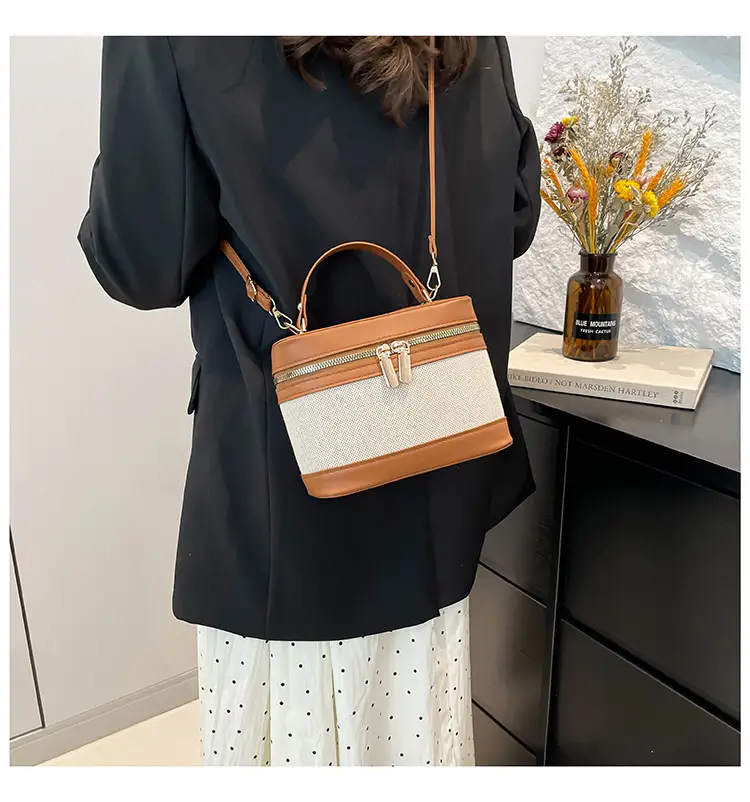 Korean Style Linen Patchwork Bucket Bag 2025 — feature 22