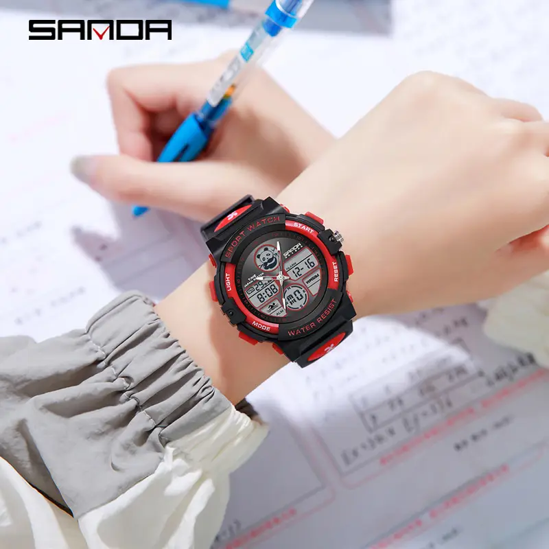 Sanda Multifunctional Waterproof Digital Watch Black Red Blue - Image 9