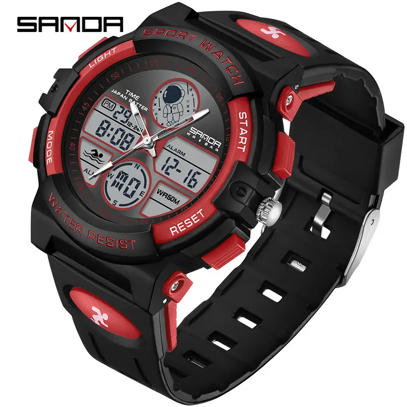 Sanda Multifunctional Waterproof Digital Watch Black Red Blue - Image 12