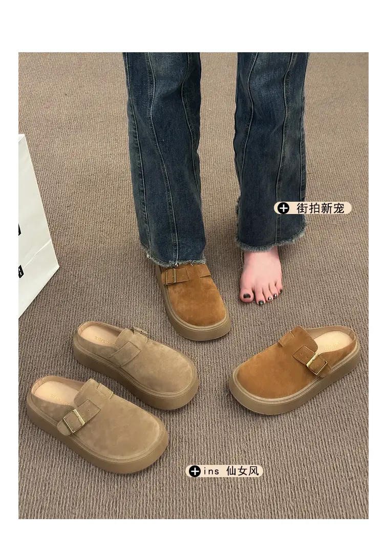 Baotou Birkenstock Shoes for Women 2025 Spring New Thick-Soled Platform Casual Fashion Birkenstock Slip-On Mules — feature 1