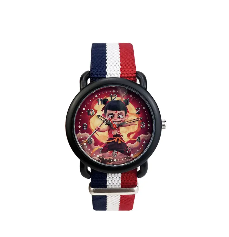 Kids Cartoon Watch Blue Striped Band Quartz Electronic — feature 1