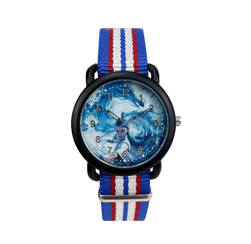 Kids Cartoon Watch Blue Striped Band Quartz Electronic — feature 3