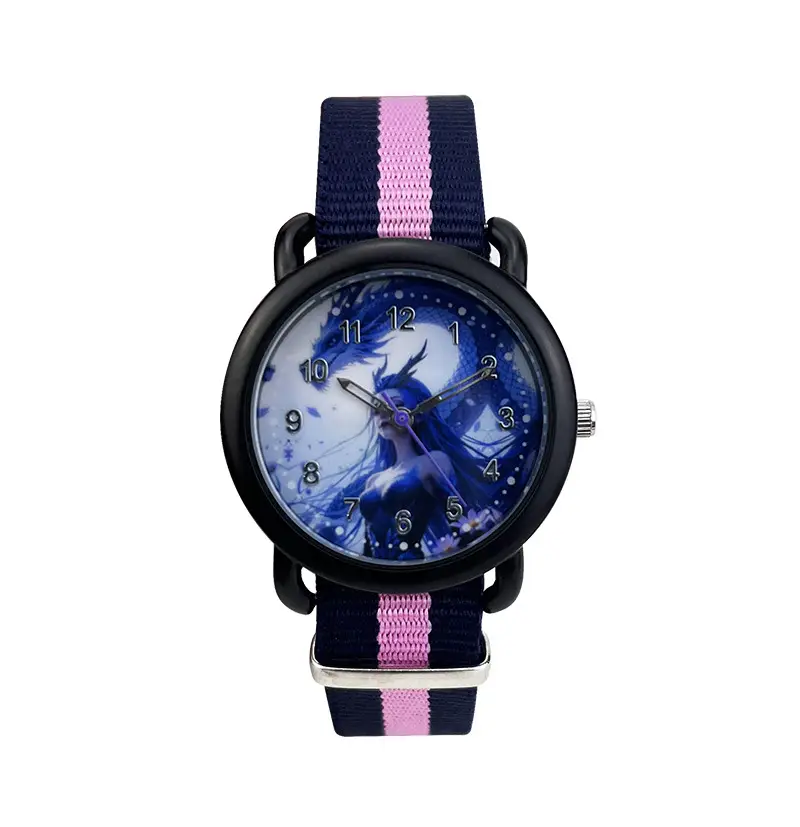 Kids Cartoon Watch Blue Striped Band Quartz Electronic — feature 7