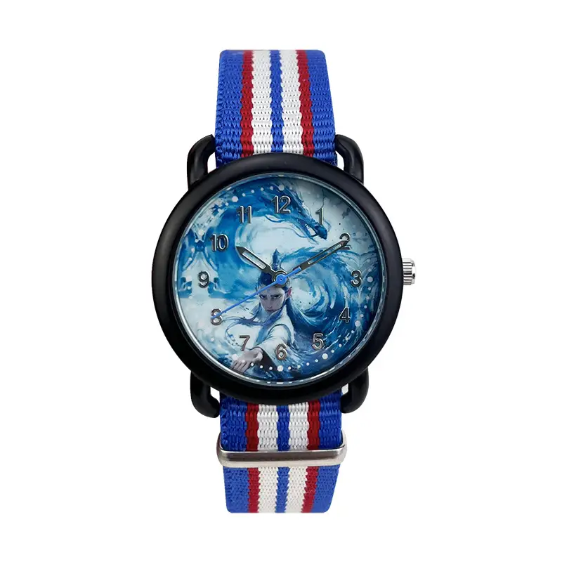 Kids Cartoon Watch Blue Striped Band Quartz Electronic - Image 2