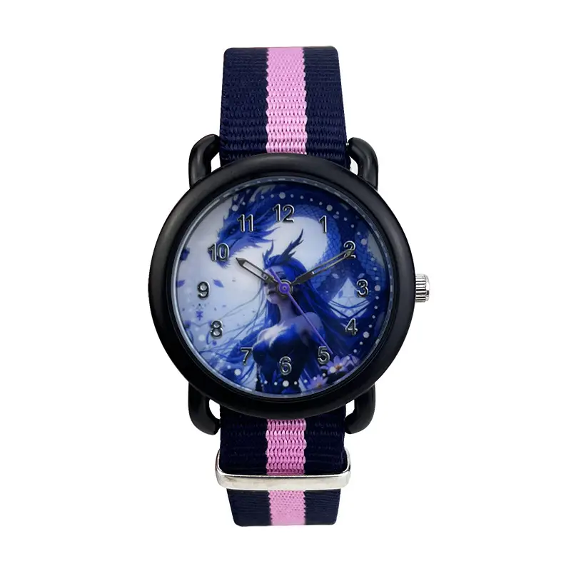 Kids Cartoon Watch Blue Striped Band Quartz Electronic - Image 4