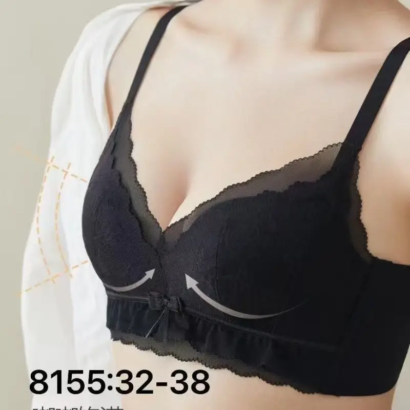 Black Lace Push Up Underwear Small Chest Non Rimmed Soft Cotton - Image 6