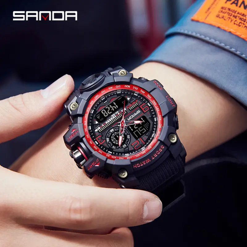 Sanda Black LED Digital Sport Watch Men Waterproof Multi-Function