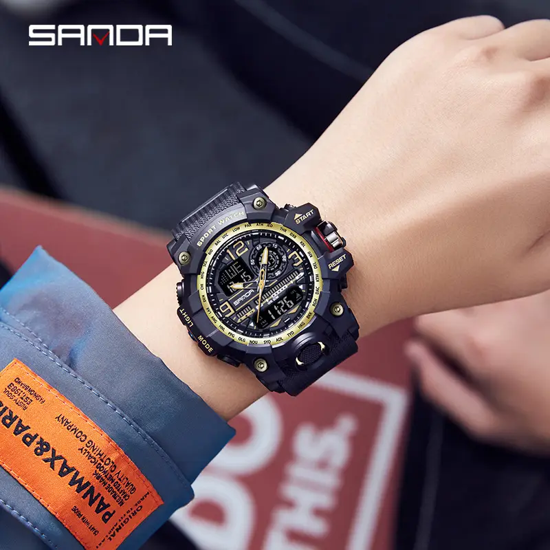Sanda Black LED Digital Sport Watch Men Waterproof Multi-Function