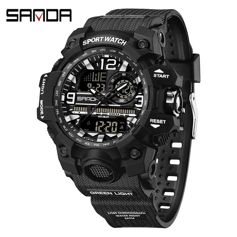 Sanda Black LED Digital Sport Watch Men Waterproof Multi-Function