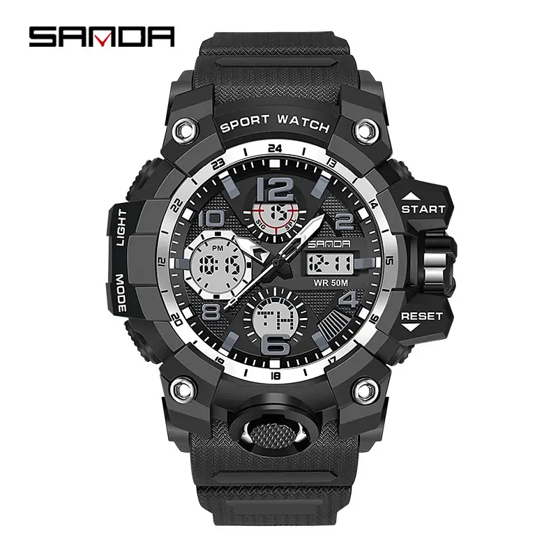Sanda Black LED Digital Sport Watch Men Waterproof Multi-Function