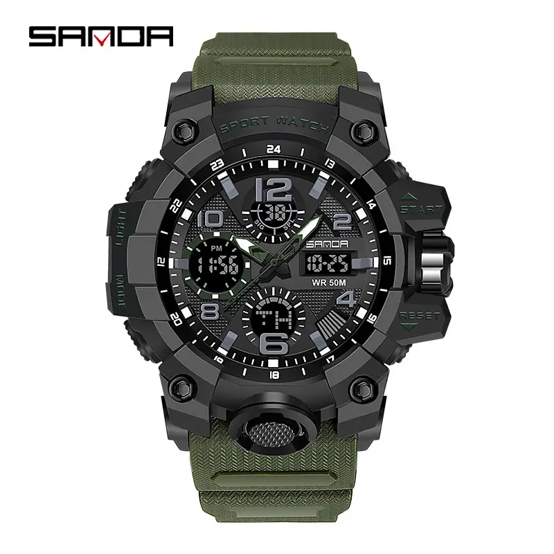 Sanda Black LED Digital Sport Watch Men Waterproof Multi-Function