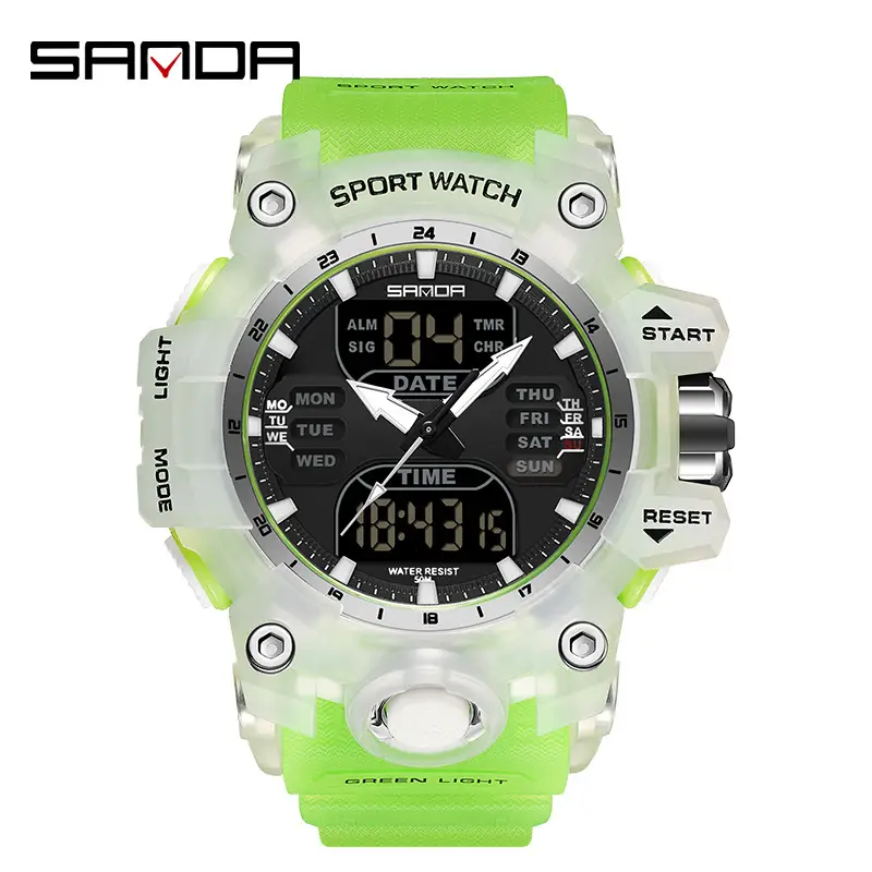 Sanda Black LED Digital Sport Watch Men Waterproof Multi-Function