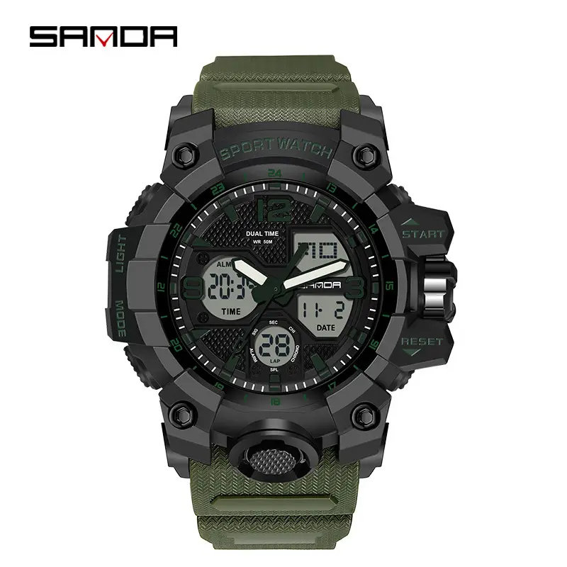 Sanda Black LED Digital Sport Watch Men Waterproof Multi-Function