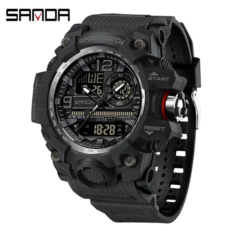 Sanda Black LED Digital Sport Watch Men Waterproof Multi-Function