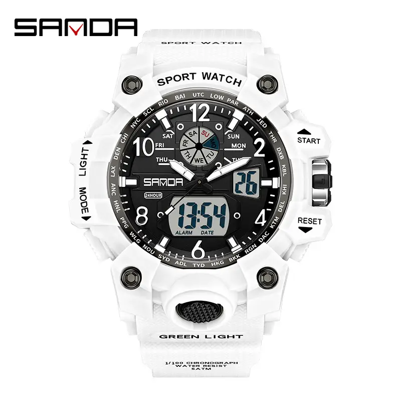 Sanda Black LED Digital Sport Watch Men Waterproof Multi-Function