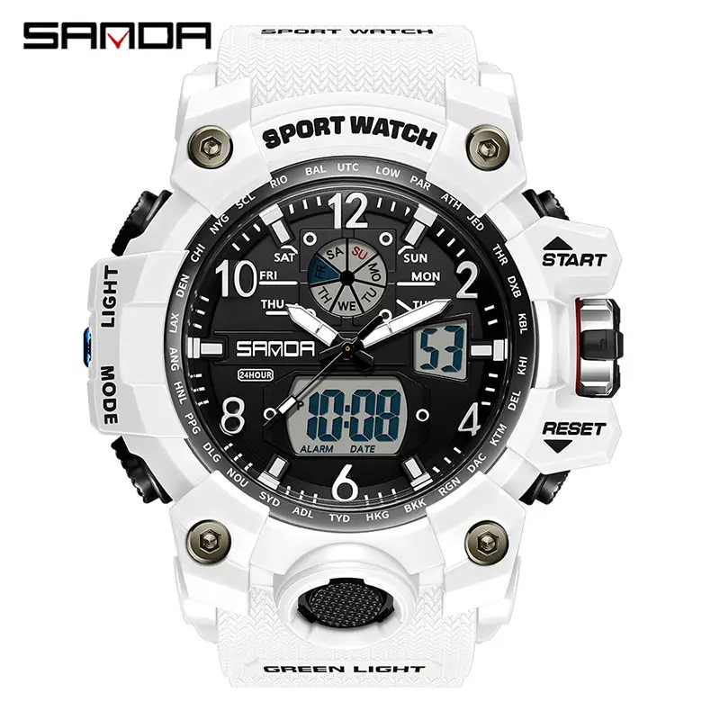 Sanda Black LED Digital Sport Watch Men Waterproof Multi-Function